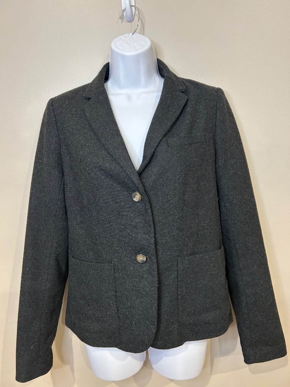 GAP Wool Blend Academy Blazer Dark Academia Charcoal Gray Textured Jacket Size 8